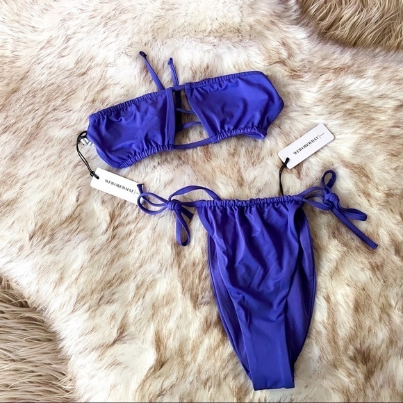 WeWoreWhat Ruched Bandeau Bikini Sapphire Blue XS NWT - Picture 5 of 15